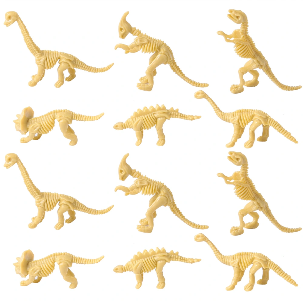 12 Pcs/2 Sets PVC Simulation Dinosaur Skeleton Model Plastic Dinosaur Educational Toy Collection for Kids Children (Beige)