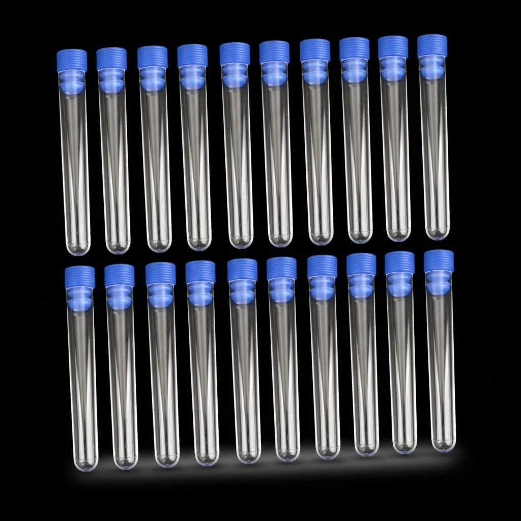 20pcs 100*12mm Non-Graduated Plastic Test Tubes with Screw (Blue)