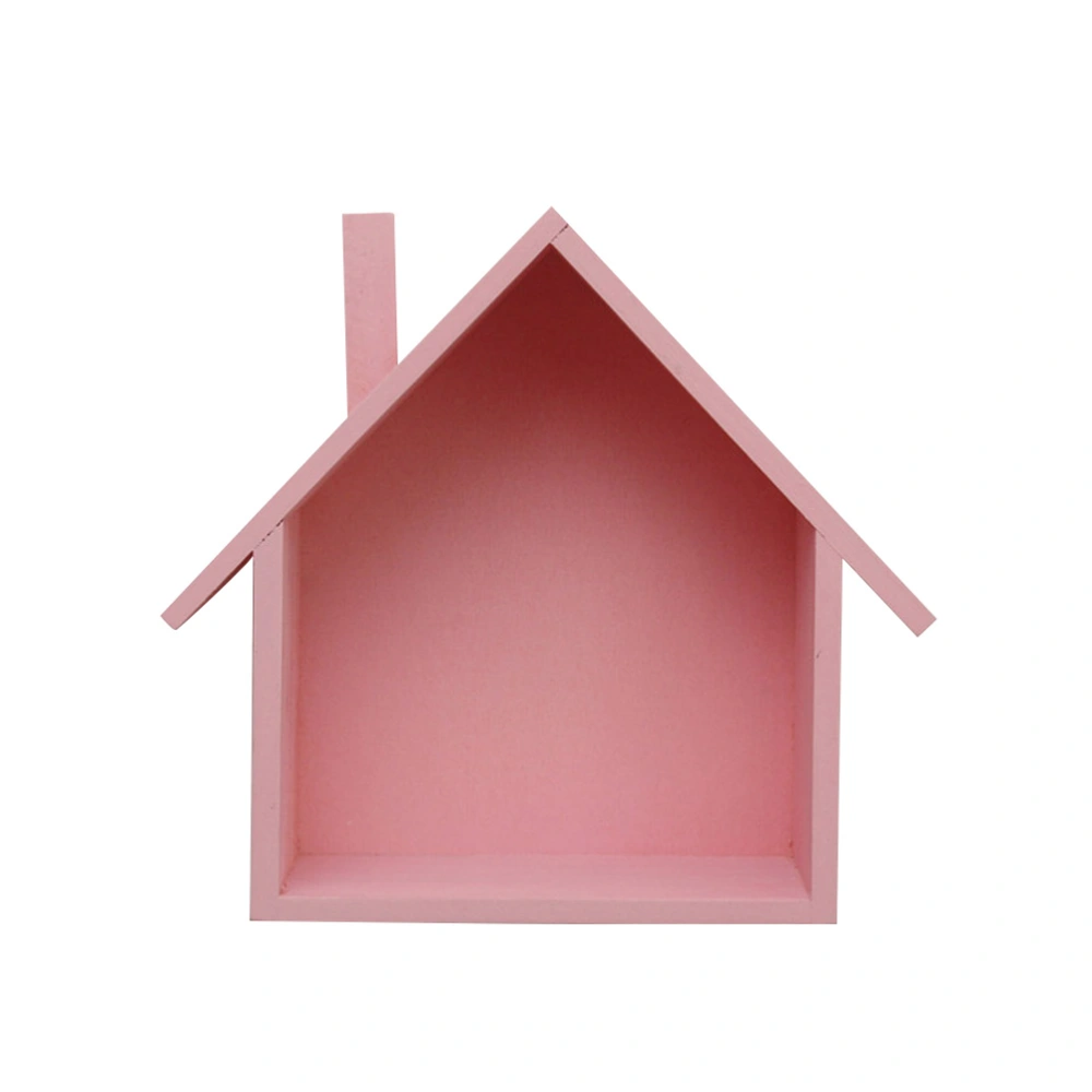 Small House Shaped Wall Shelf Wooden Wall Mounted Storage Shelf Rack Organizer Display Box for Bedroom Living Room Kitchen Office (Pink)