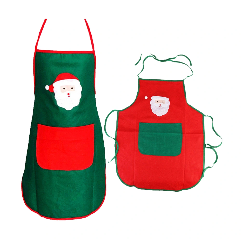 2pcs Christmas Santa Cooking Apron Half Body Apron Sleeveless Serving Aprons Housework Apron for Home Restaurant Coffee (Red and Green)