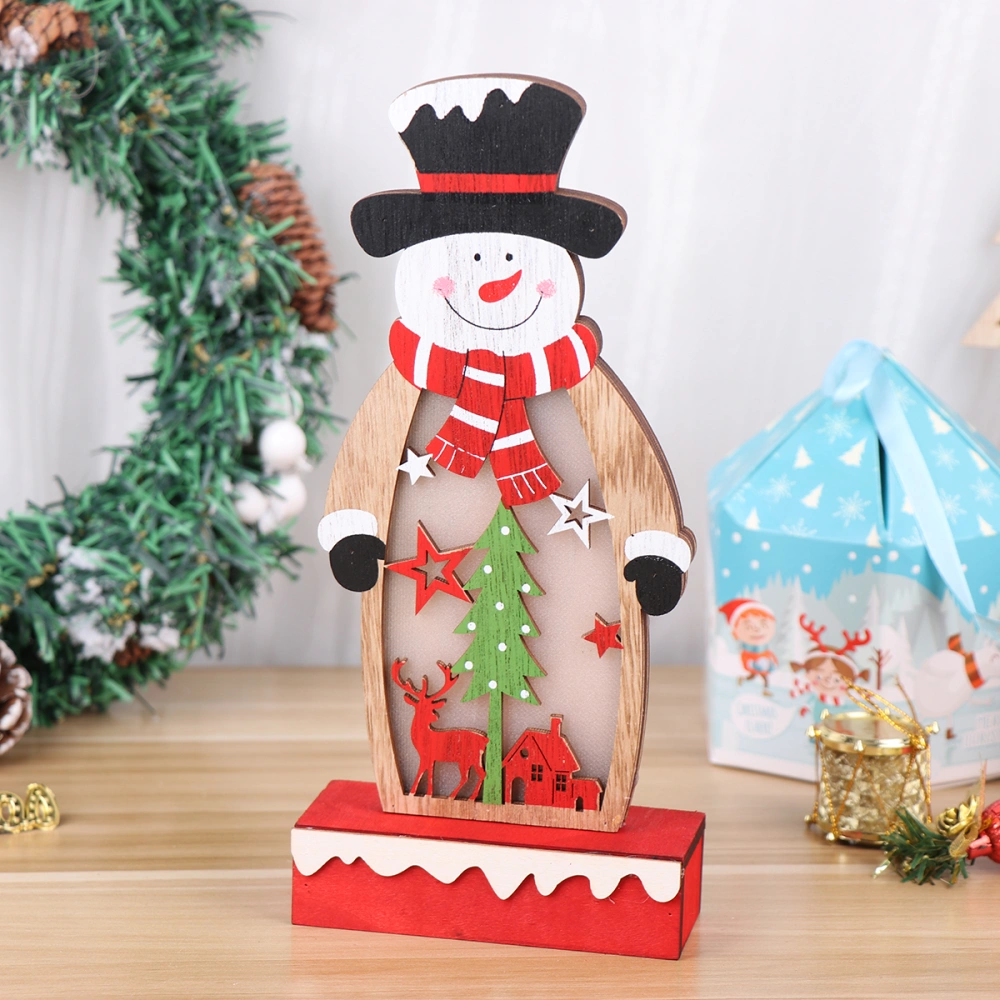 Christmas Wooden Ornament Light-up Cartoon Decoration Desktop Night Light Party Supplies (Large Size, Snowman)