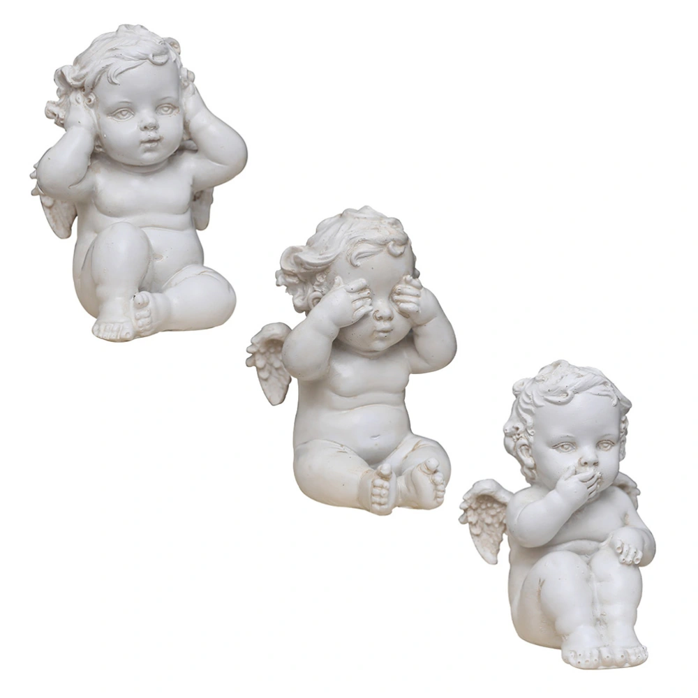 3Pcs Nordic Style Angel Statue Decorative Retro Angel Sculpture Desktop Layout Sculpture