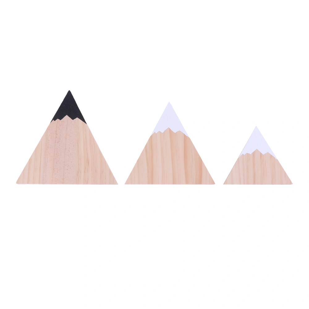 3PCS Simulation Snow Mountains Triangular Photo Decorations Room Wooden Craft for Home Shop (White, White, Black)