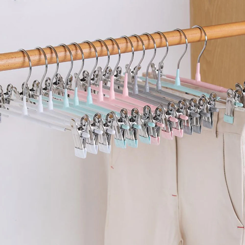 5pcs Clothing Hanger with Clips Non-Slip Pants Skirt Rack Hanger for Clothing Store Dorm Home (Grey)