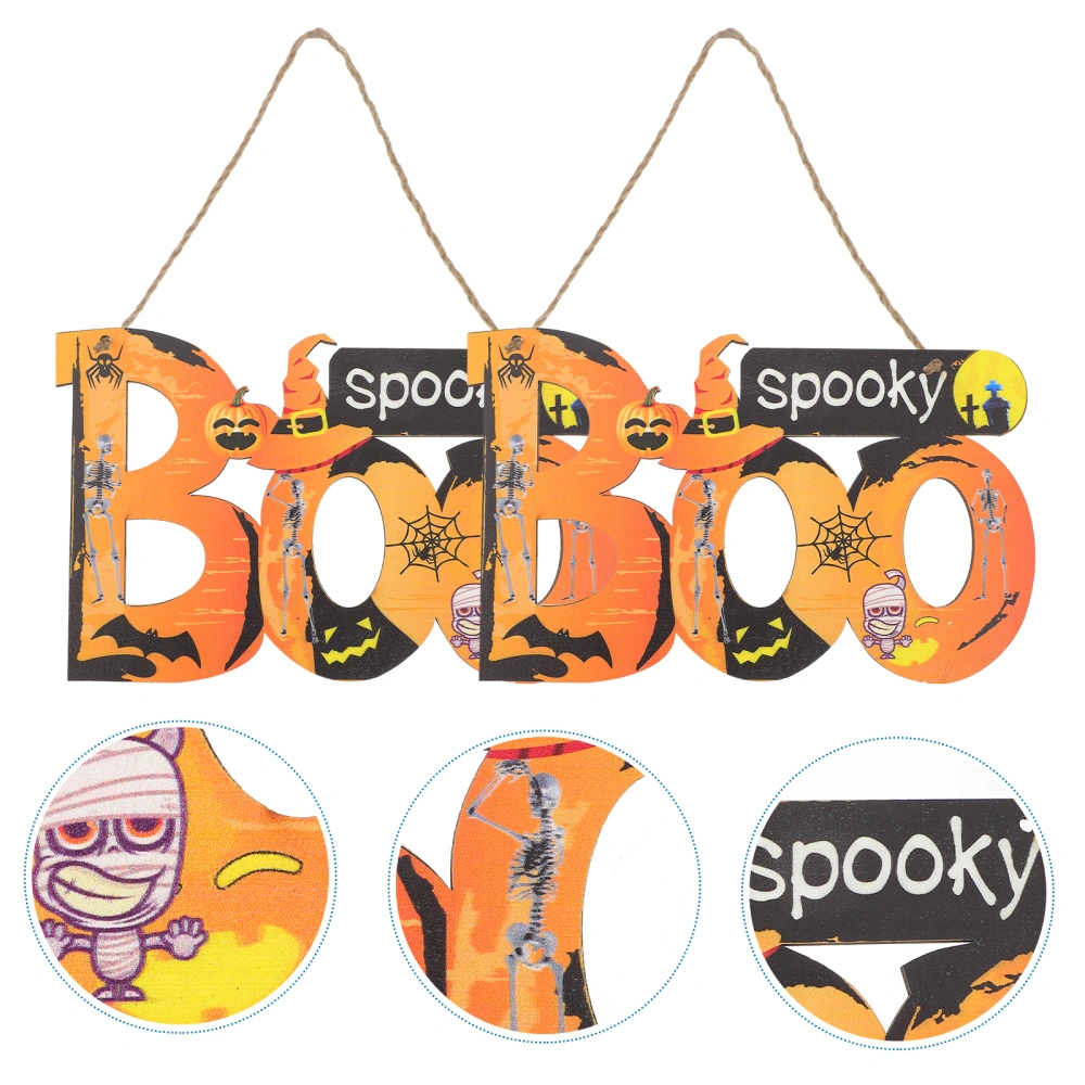 2pcs Halloween Wooden Pendants Skull Pattern Hangings Halloween Party Decors