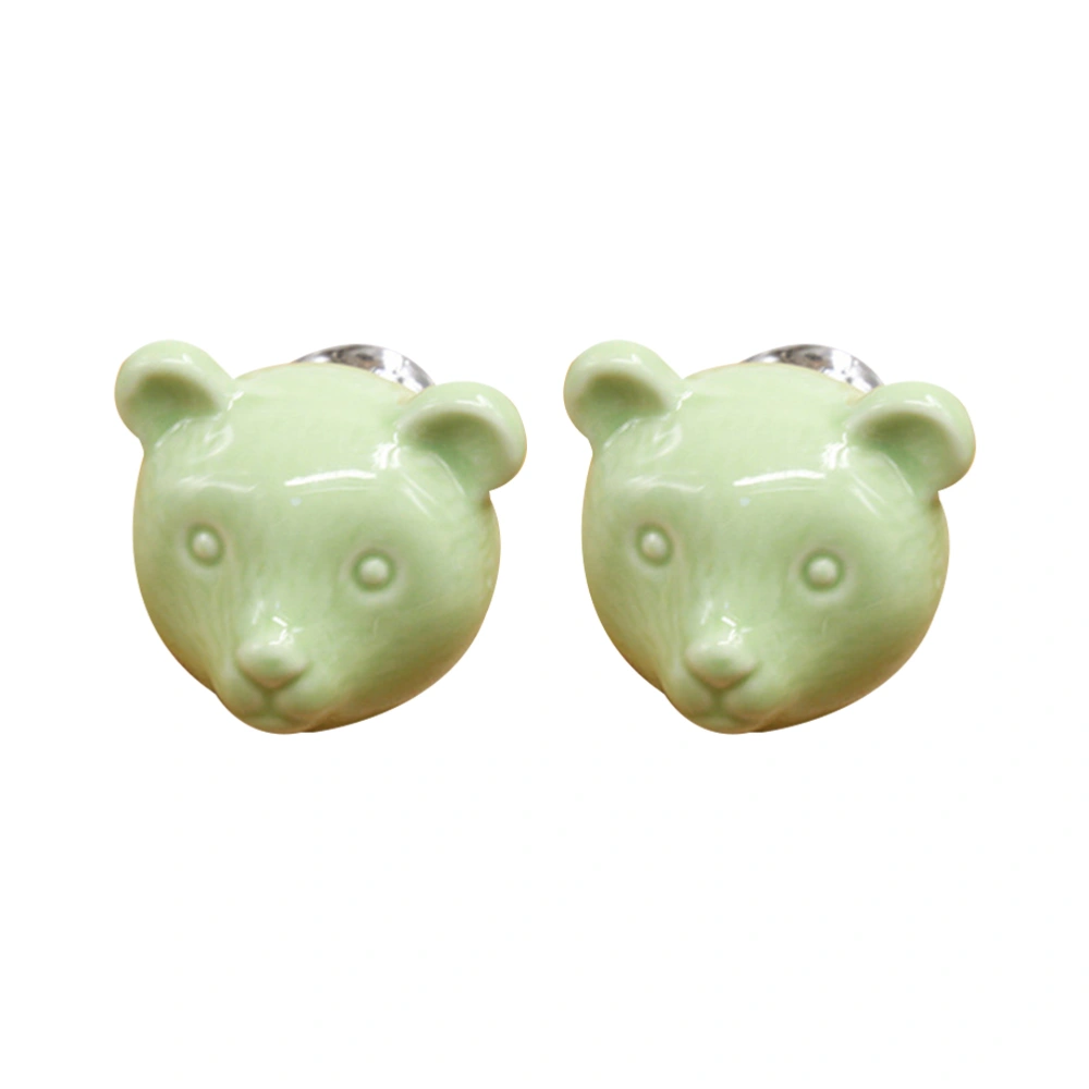 2Pcs Cartoon Ceramic Knobs Handle Animal Shaped Design Drawer Knobs Door Handle Knob for Cabinet Furniture(Green)