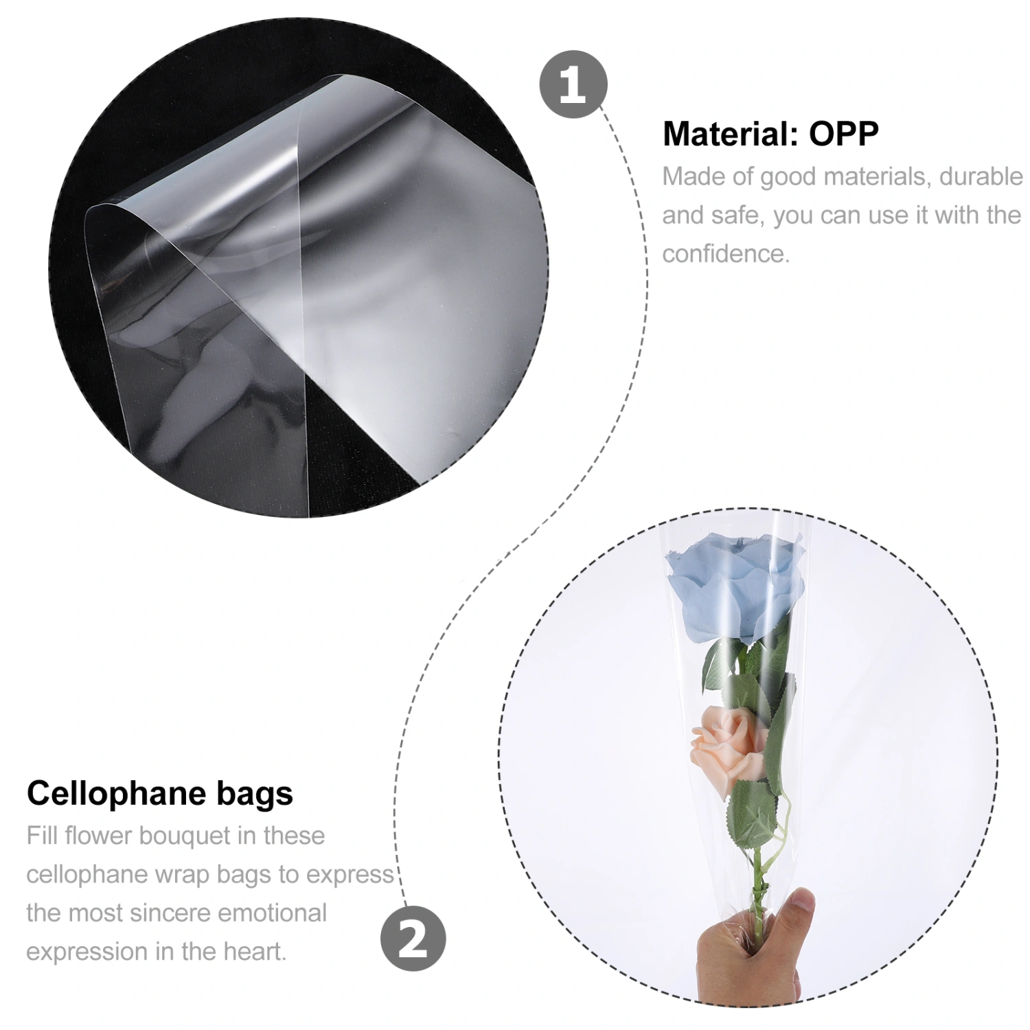 50pcs Cellophane Bags Flower Wrapping Paper Flower Bags Florist Supplies