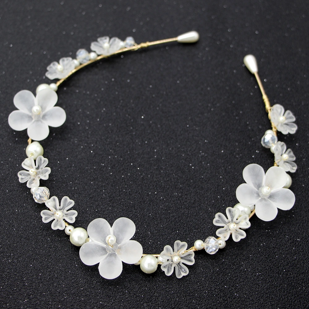 Bridal White Dull Polish Flower Hair Headwear Pearl Flower Headband Headpieces for Wedding Hair Decoration (White)