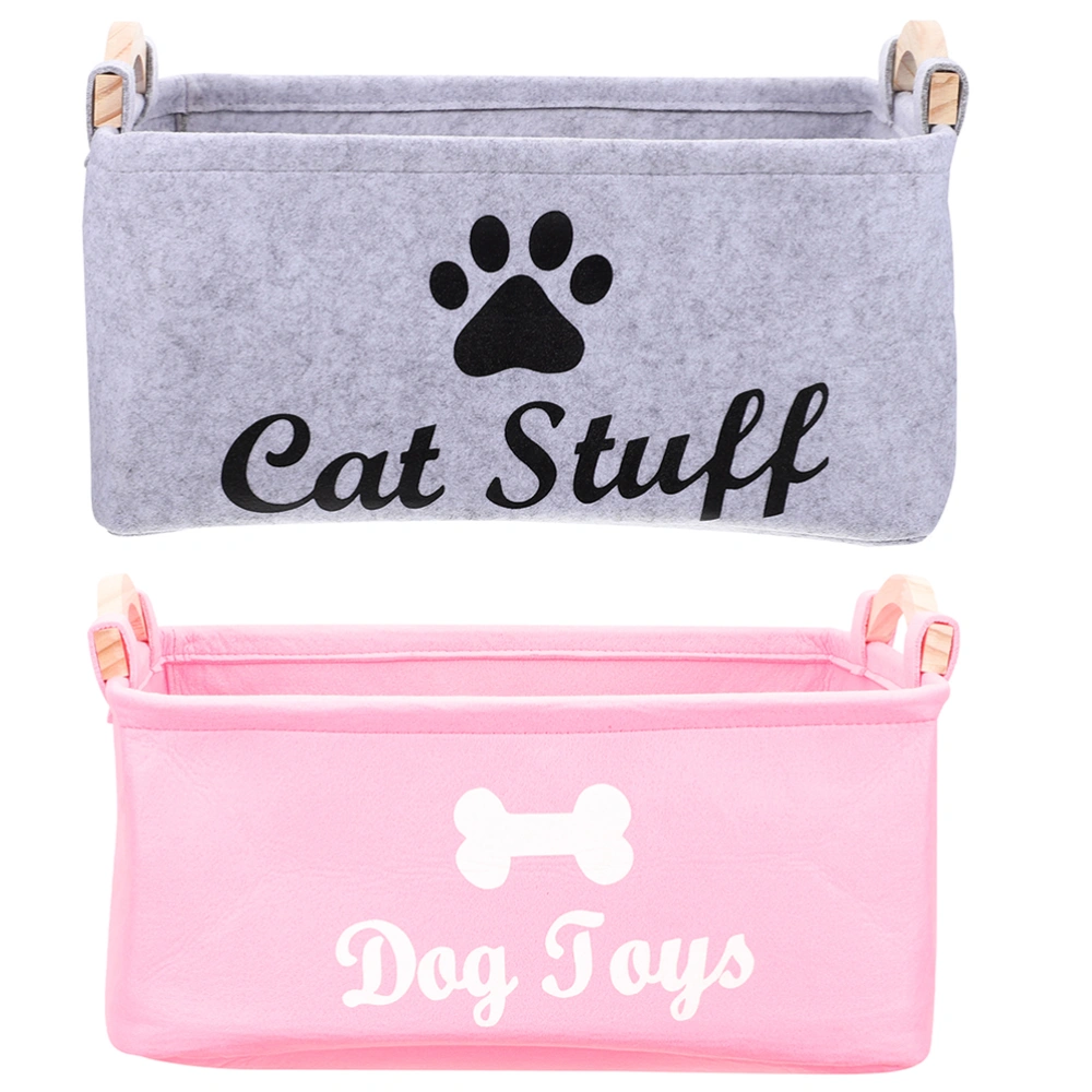 2pcs Cat Dog Toy Basket Storage Basket Felt Wood Handle Storage Basket Pet Toy Baskets