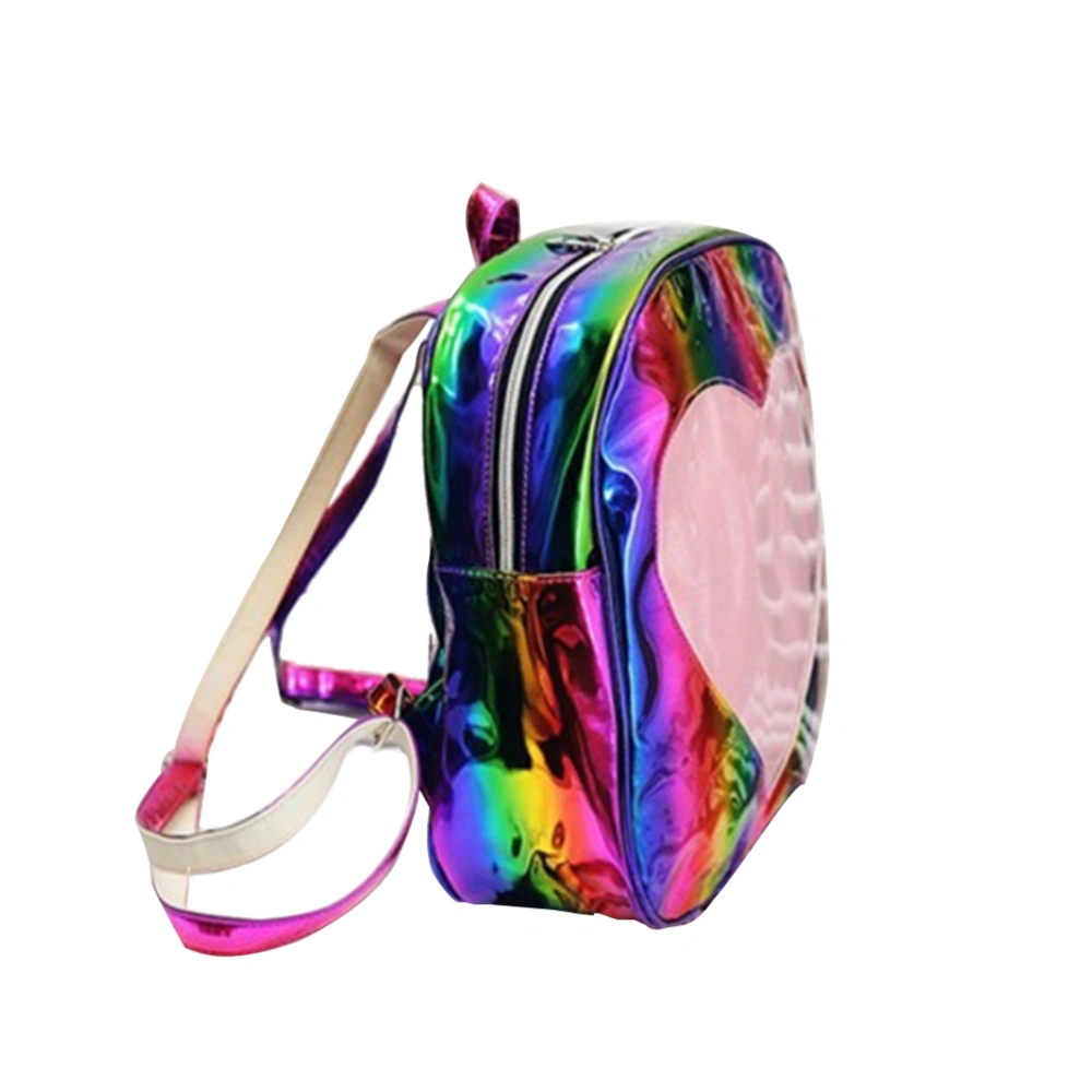 Fashion Hologram Backpack   Holographic School Travel Shoulder Bag Women Girls PU Leather Backpack (Iridescent)