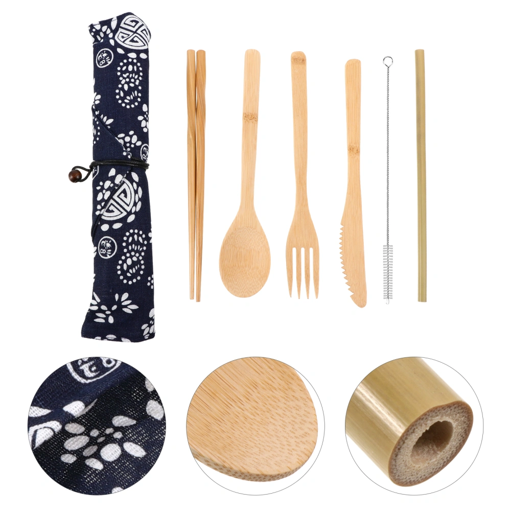 1 Set Portable Bamboo Dinnerware Convenient Picnic Tableware Outdoor Flatware