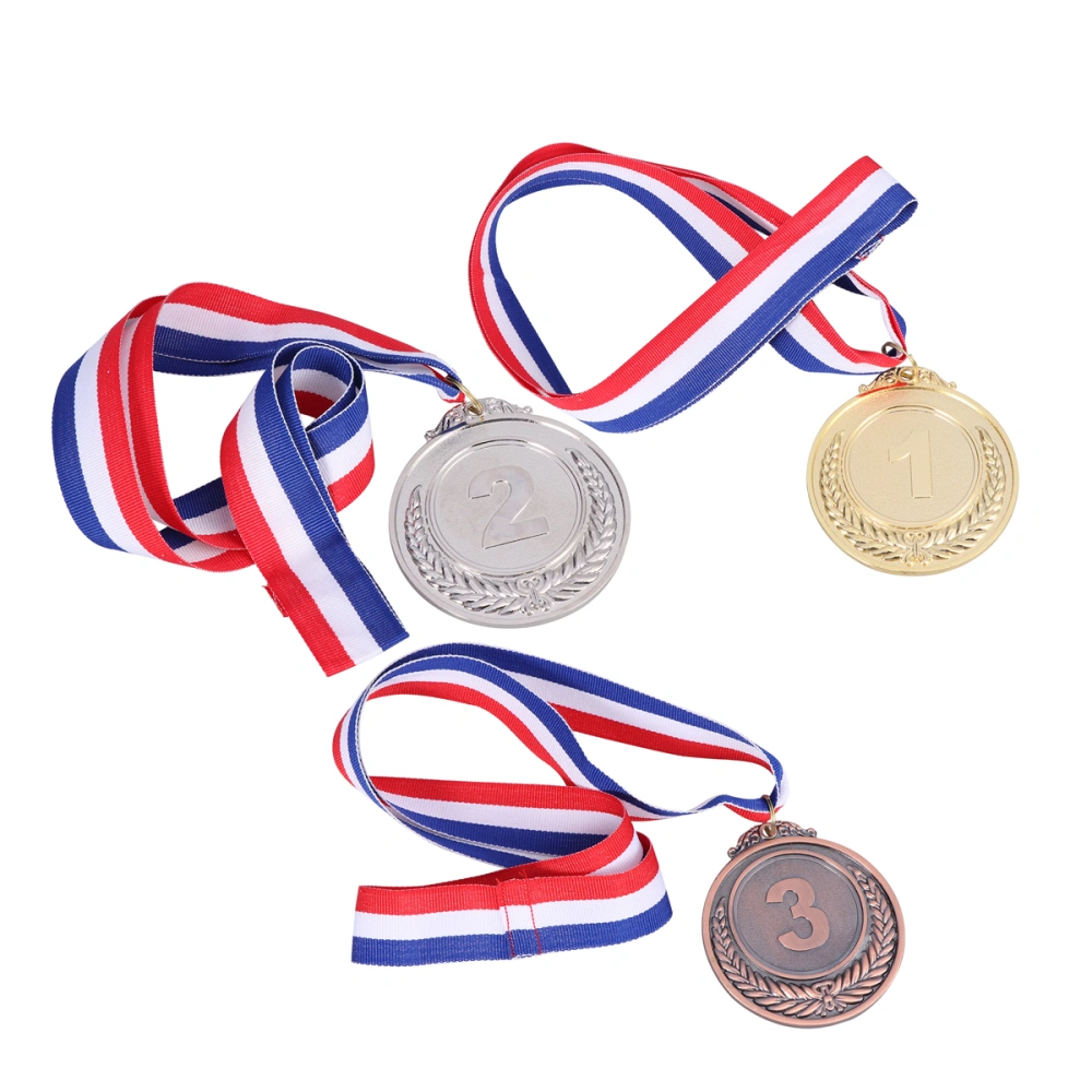 3pcs Metal Award Medals with Neck Ribbon Wheats Winner Medal for Sports Games Competition (Golden, Silver, Bronze)