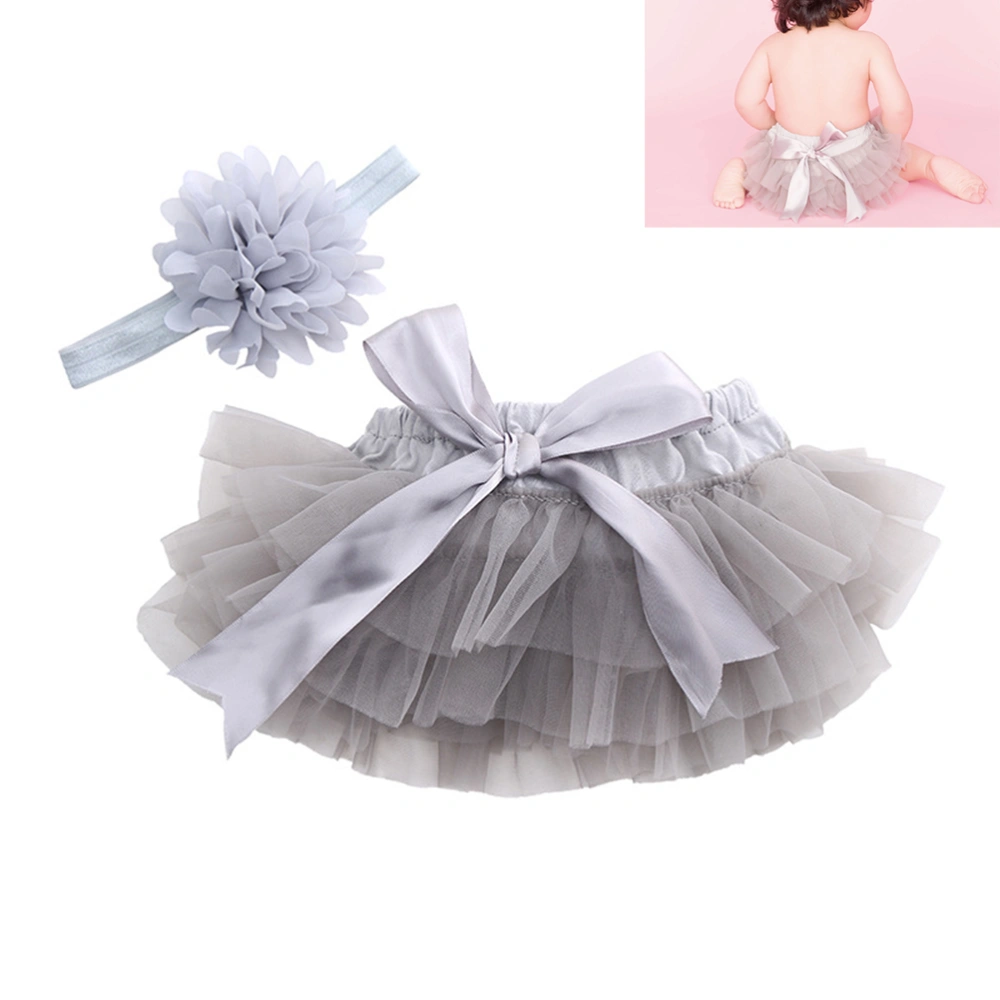 Tutu Skirt for Baby Girls Photography Props Newborn Toddlers Birthday Dress Headdress Size M (Gray)