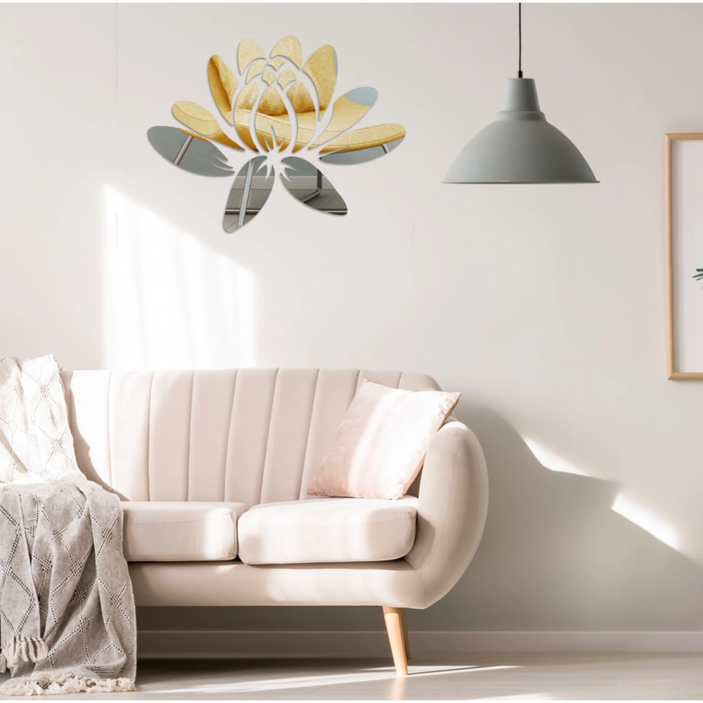 1 Set of Lotus Design Mirror Sticker DIY Wall Sticker Adhesive Mirror Decal