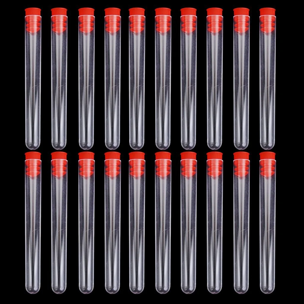 20pcs 100*12mm Non-Graduated Plastic Test Tubes with Screw (Red)