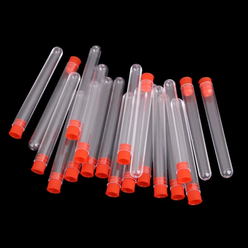 20pcs 100*12mm Non-Graduated Plastic Test Tubes with Screw (Red)