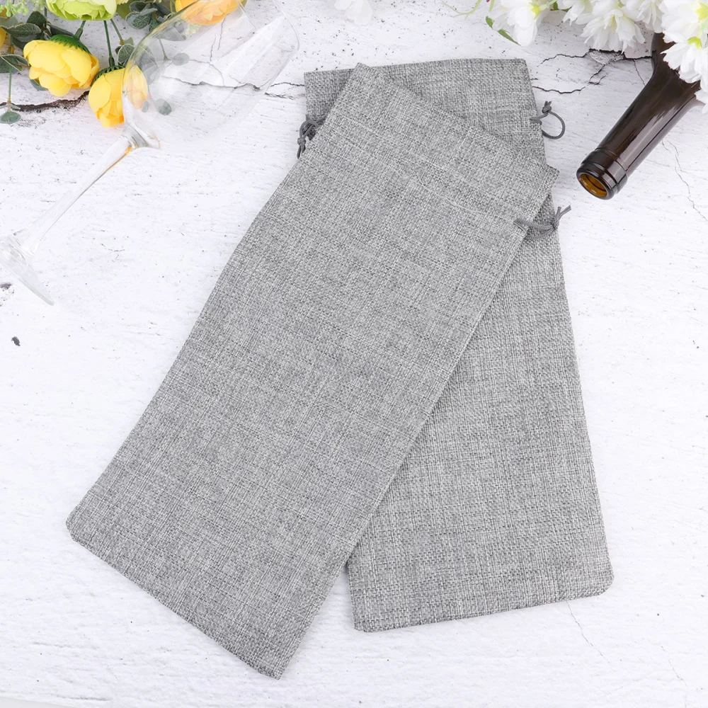 6pcs Grey Wine Bottle Bags Linen Reusable Wine Totes Bottle Wrap Gift Pouches Drawstring Wine Bag