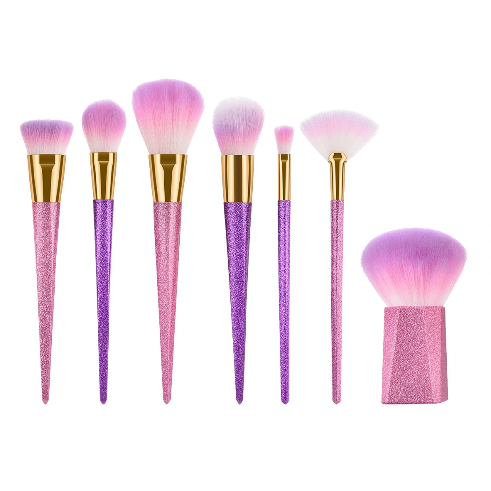 7Pcs Nylon Fiber Makeup Brush Plastic Handle Cosmetics Powder Blush Brush for Women Girls (TM-002)