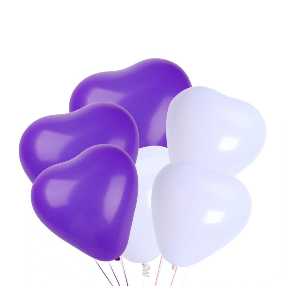 50pcs 10 Inch 2.2g Heart Latex Balloons Creative Party Balloons Decoration Supplies (White+Purple)