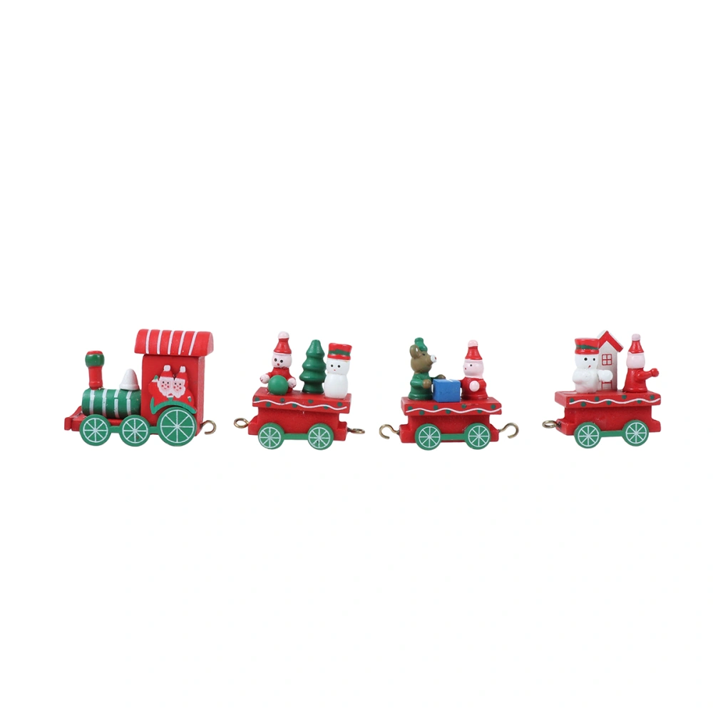 Christmas Decor Wooden Mini Train Decoration Ornaments Kids Gift Home Party Kindergarten Decor (Red, Random Accessory Type)