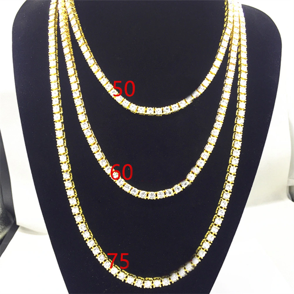 1 Row 50cm Crystal Bling Necklace Rhinestones Hiphop Style Chains Necklaces (Gold)