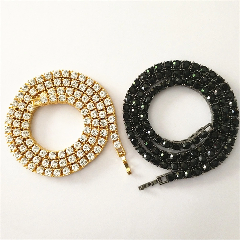 1 Row 50cm Crystal Bling Necklace Rhinestones Hiphop Style Chains Necklaces (Gold)