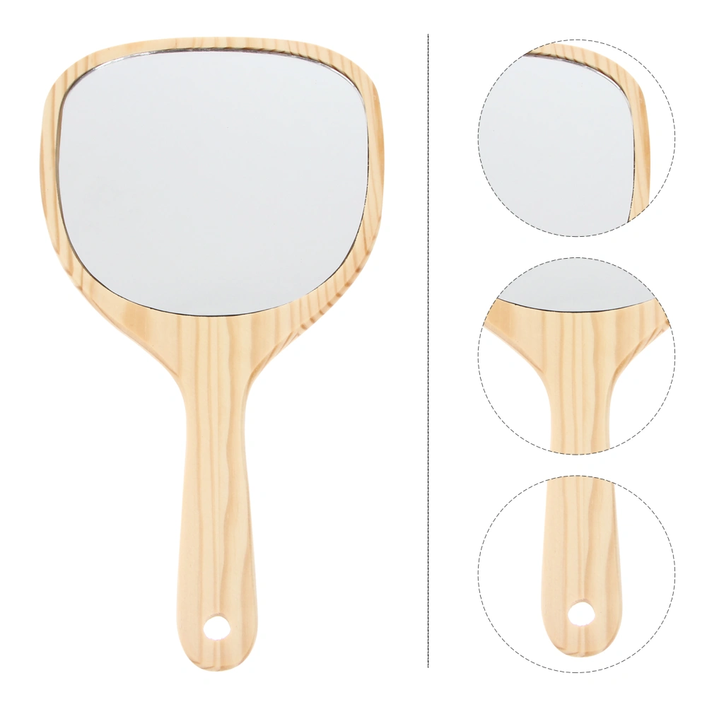 1pc Retro Wooden Handle Mirror Cosmetic Mirror Handheld Makeup Mirror for Women Girls