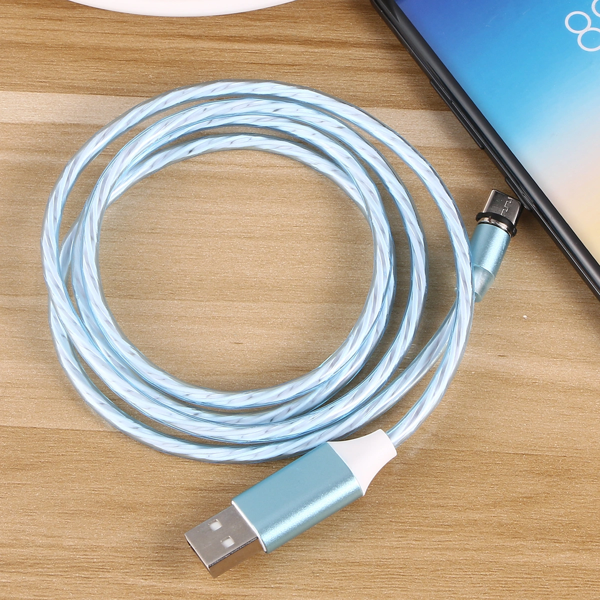 1m Universal Type-C Magnetic Charger Cable Data Sync Cable Luminescent Cable for Android Phone Blue