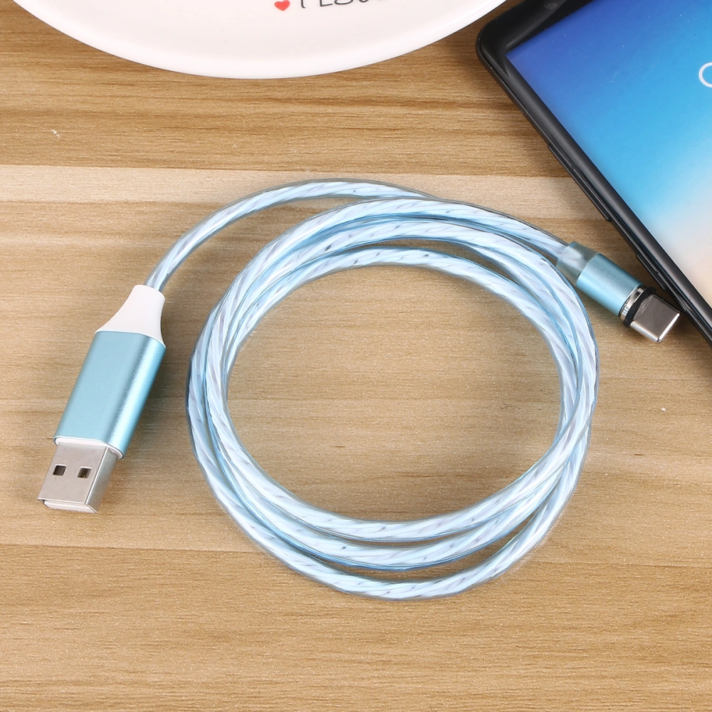 1m Universal Type-C Magnetic Charger Cable Data Sync Cable Luminescent Cable for Android Phone Blue