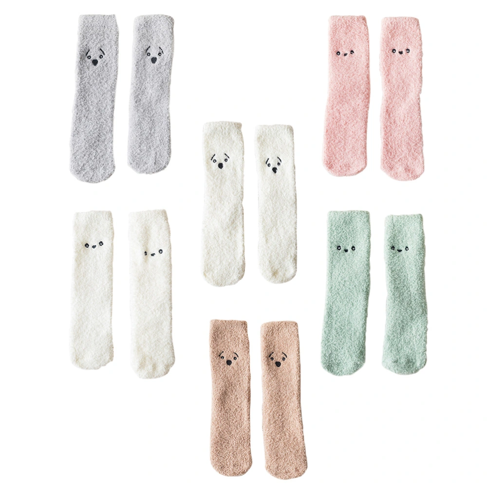 6 Pairs of Household Winter Fall Socks Adorable Warm Coral Fleece Sleeping Socks