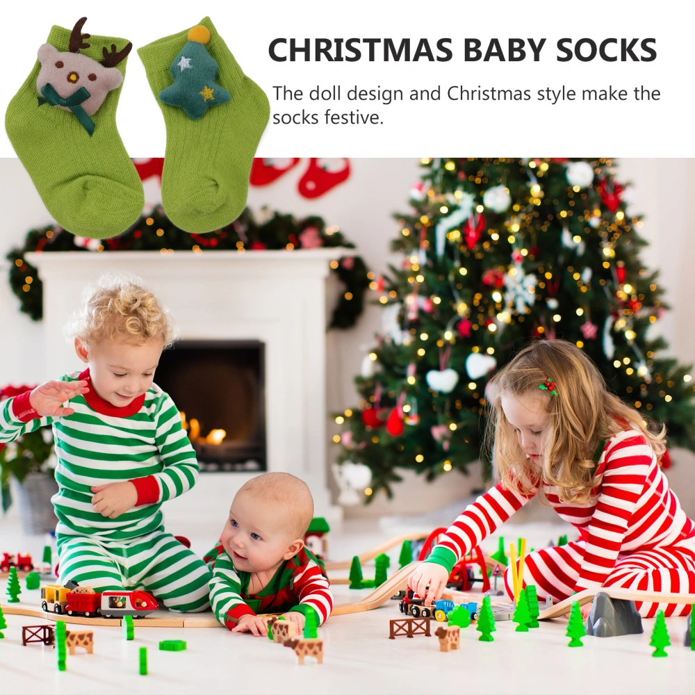 1 Pair Adorable Doll Design Socks Christmas Baby Cotton Socks (0-2 Years Old)