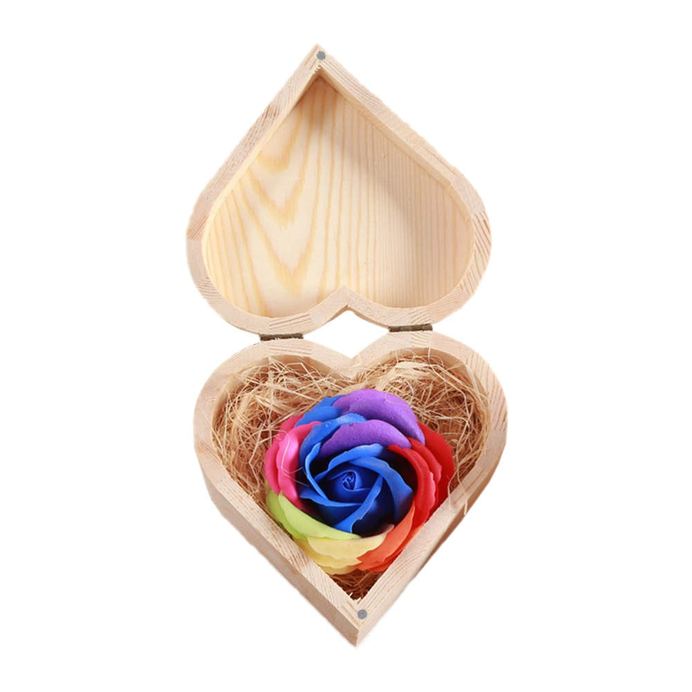 Rose Shape Soap Flower Romantic Soap Gift Box Colorful Flower Shape Soap Wooden Heart Shape Gift Box for Wedding Christmas Valentine's Day Blue