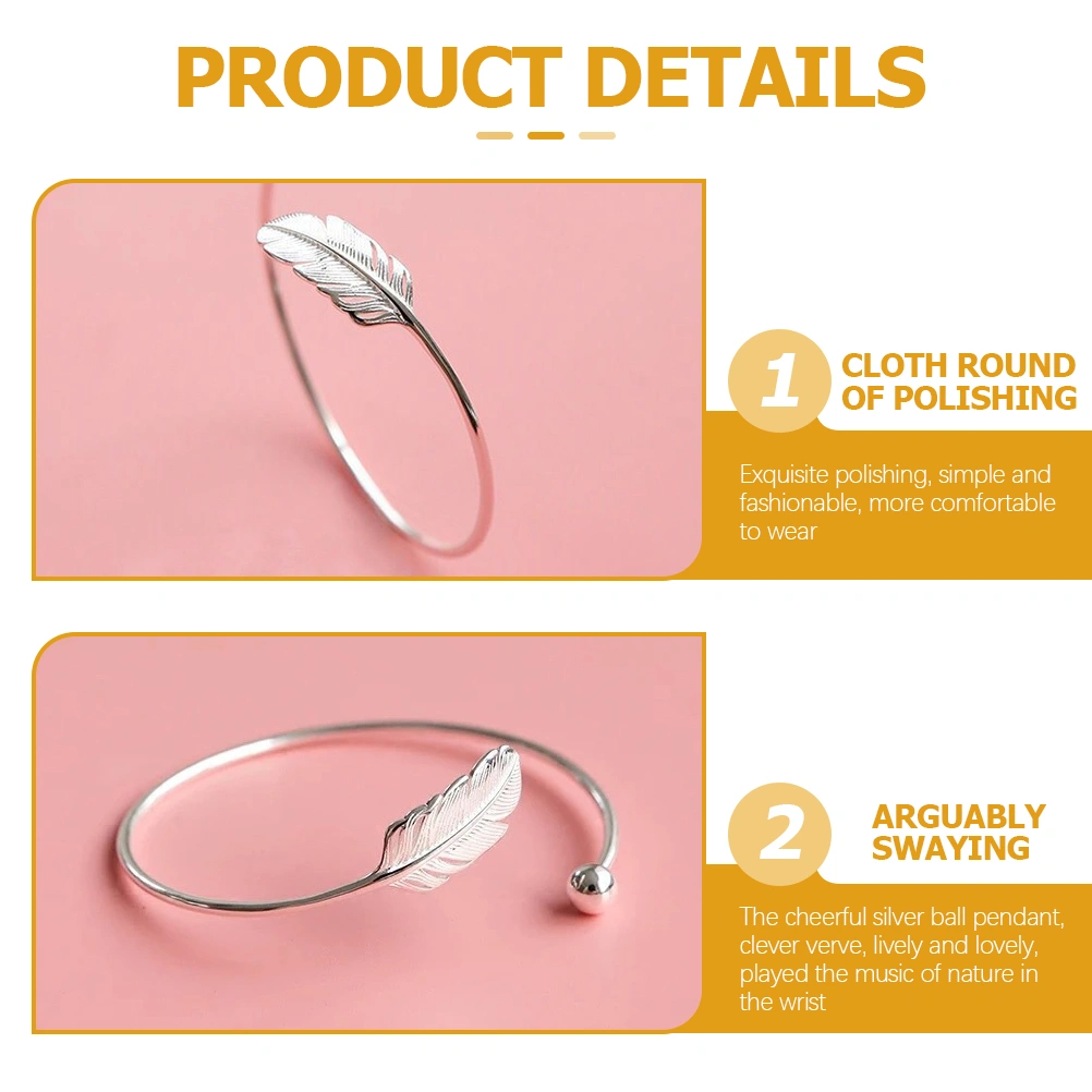 Fashion Trendy Open Leaf Cuff Bracelet Bangles for Women Simple Olive Bracelet Adjustable Birthday Gift (Silver)