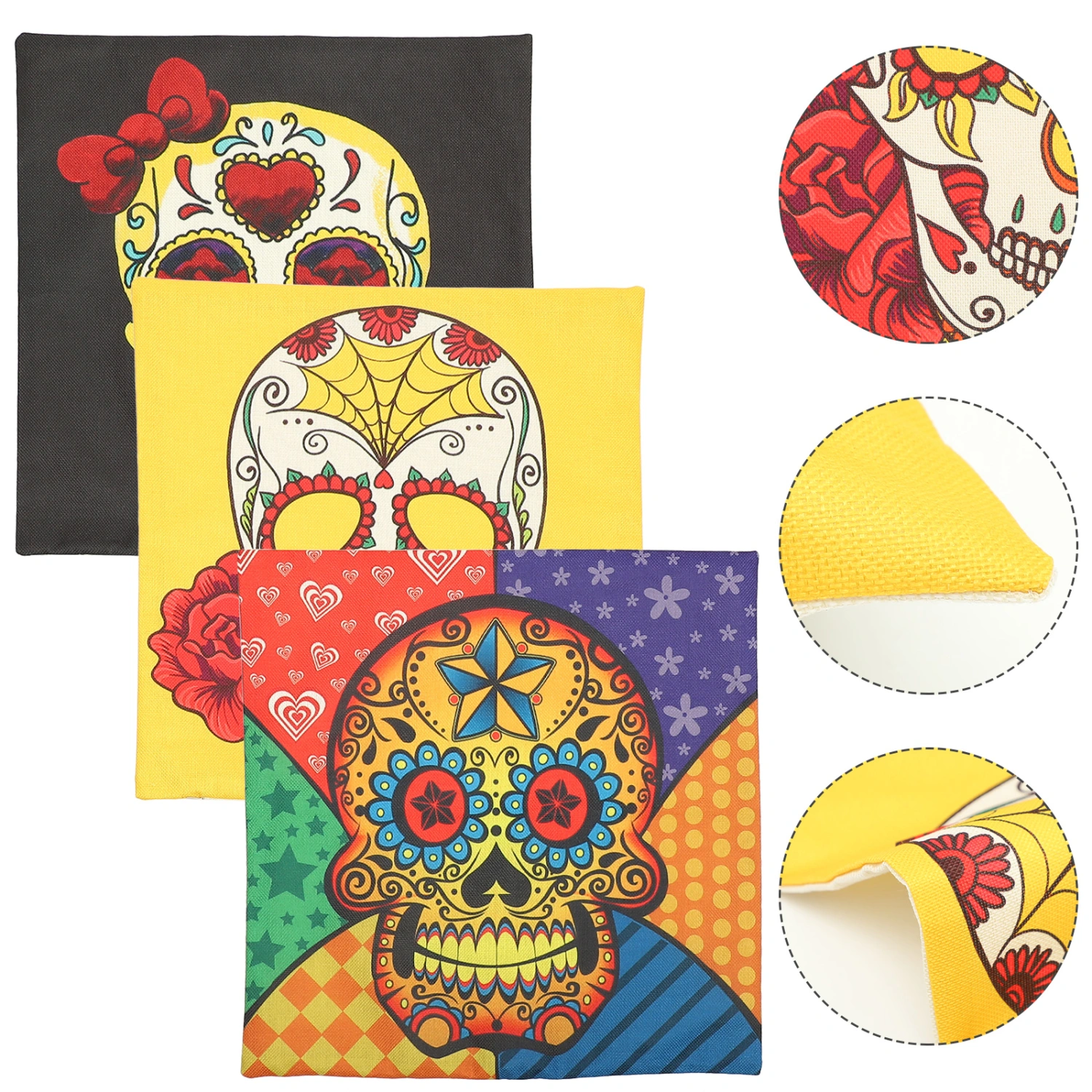 3pcs Halloween Skull Pillowcases Skull Pattern Pillow Covers Pillow Protectors