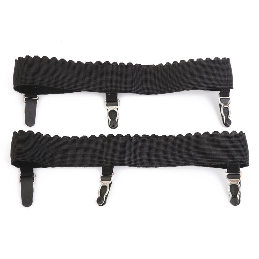 Pair of Women Elastic Nylon Non-slip Stockings Garters Belts - Size S (Black)