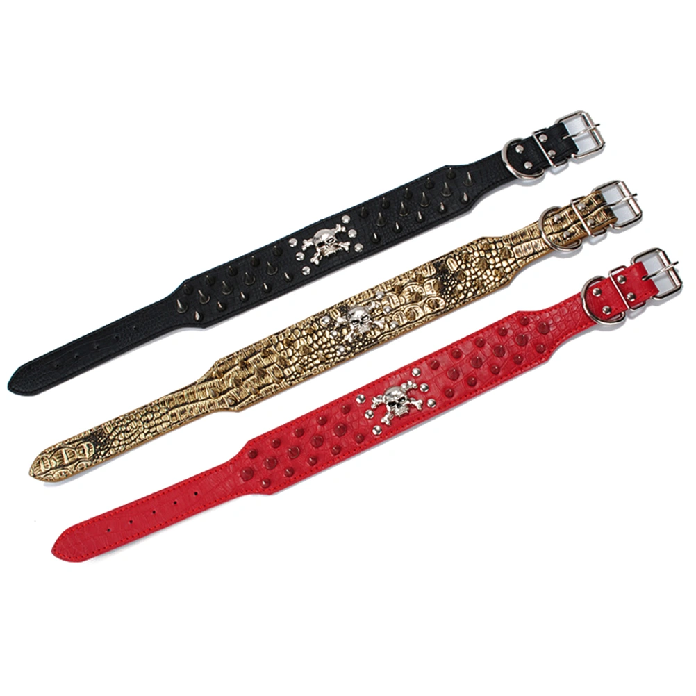 Skull Style Spike Studded PU Adjustable Pet Dog Puppy Safety Collar - Size XS (Golden Brown)