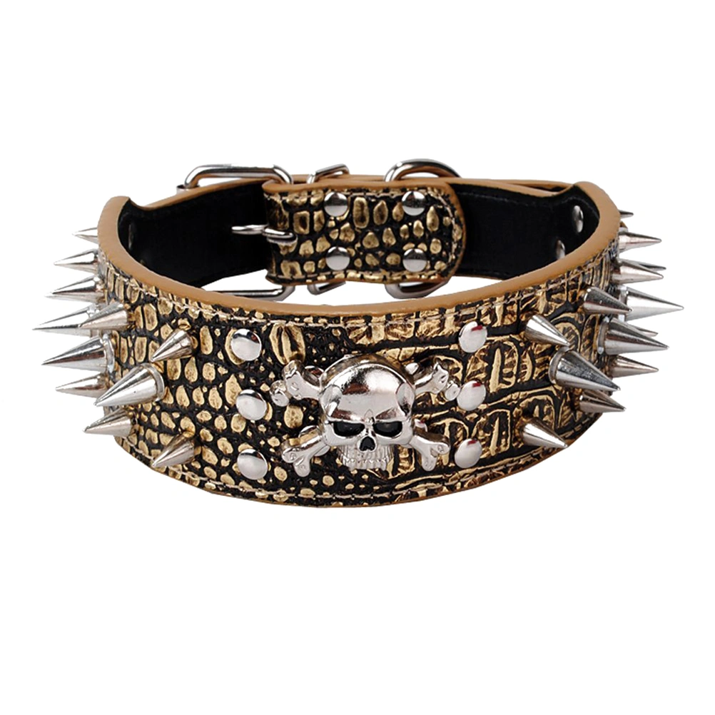Skull Style Spike Studded PU Adjustable Pet Dog Puppy Safety Collar - Size XS (Golden Brown)