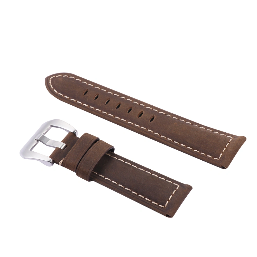 1Pc 22mm Genuine Leather Watch Strap Retro Watch Band Replacement Wrist Watch Strap Universal Large Dial Sports Outdoor Watchband (Brown)