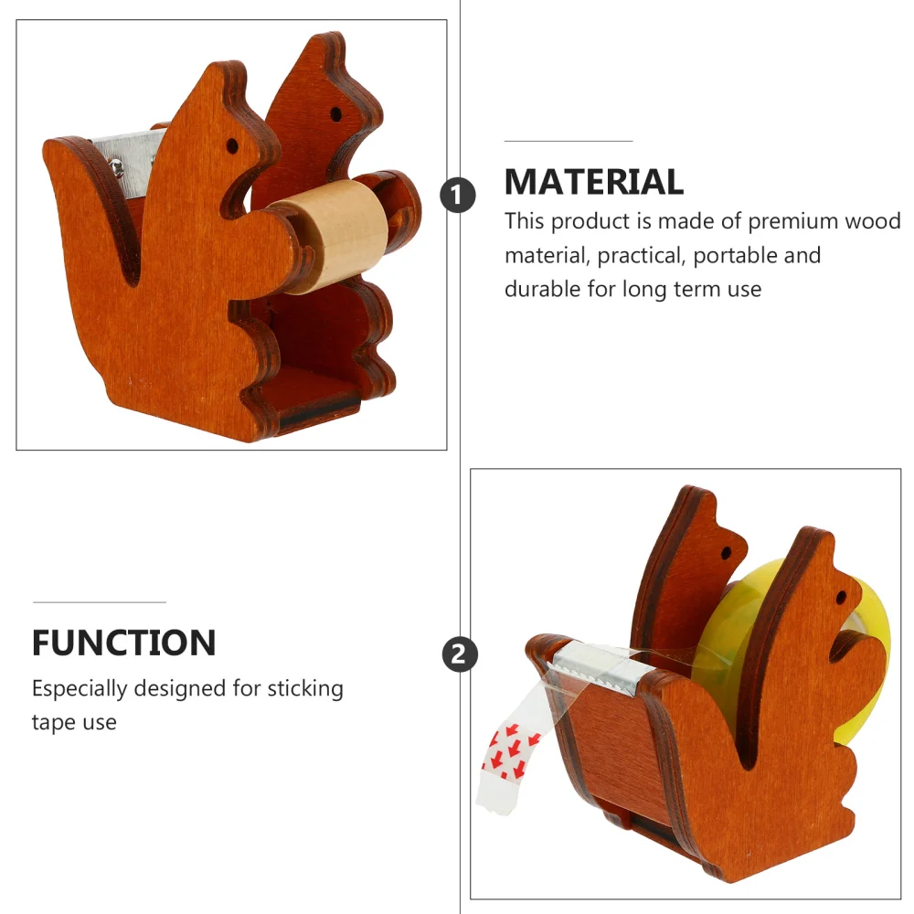 1 Set Wood Squirrel Tape Dispenser Tape Cutter Tape Cutting Gadget with Tape