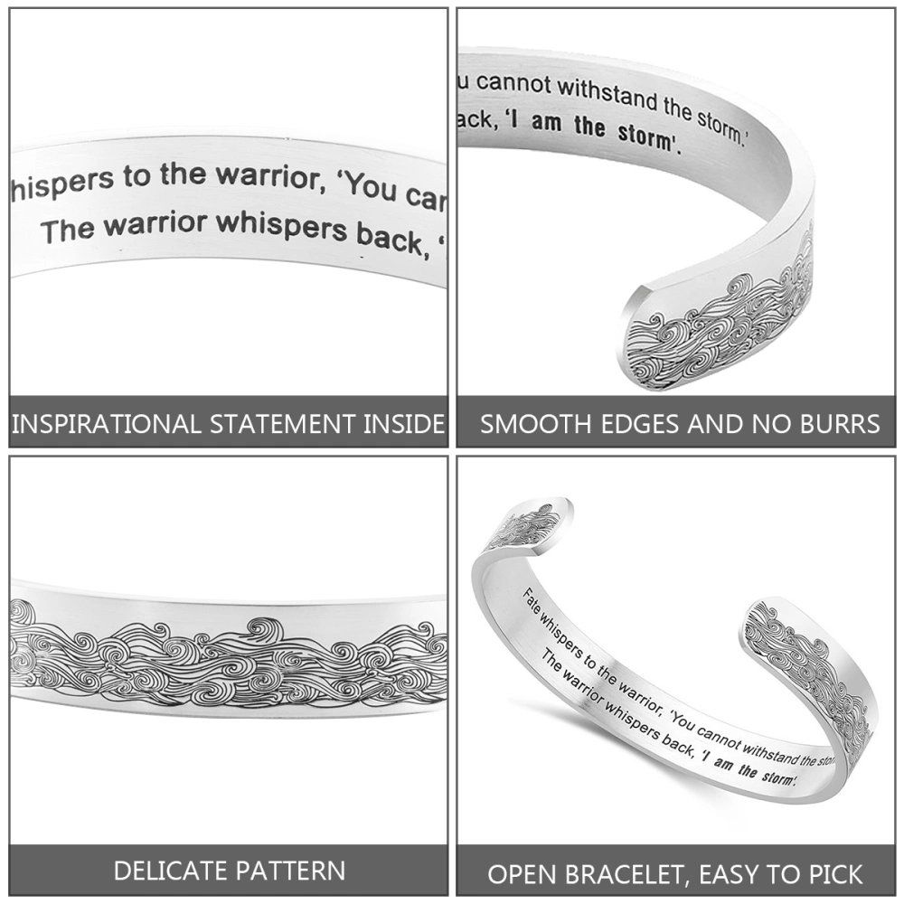 Opening Bracelet Titanium Steel Motivational Statements Personalized Bracelet for Woman Man (Silver)