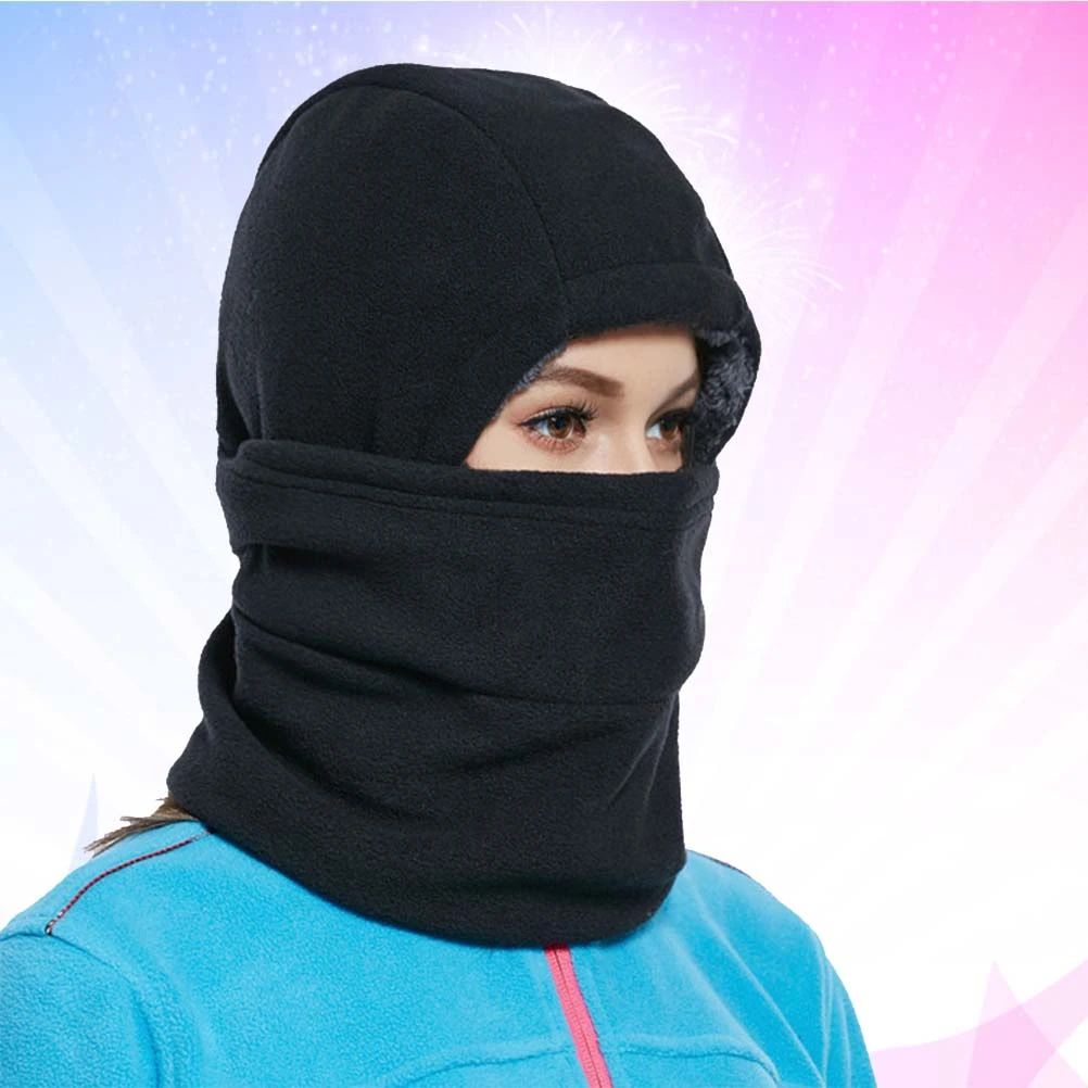 Winter Outdoor Men and Women Plush Thickened Windproof Face Warm Hat(Black)