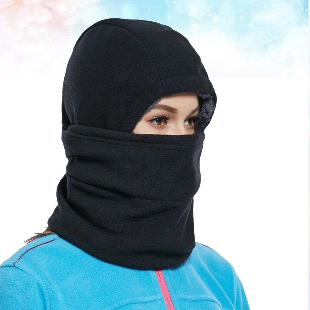 Winter Outdoor Men and Women Plush Thickened Windproof Face Warm Hat(Black)