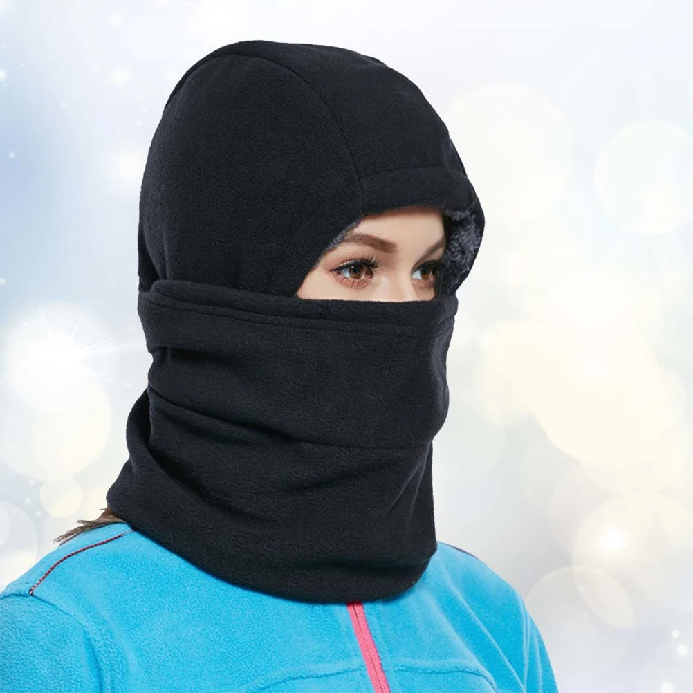 Winter Outdoor Men and Women Plush Thickened Windproof Face Warm Hat(Black)