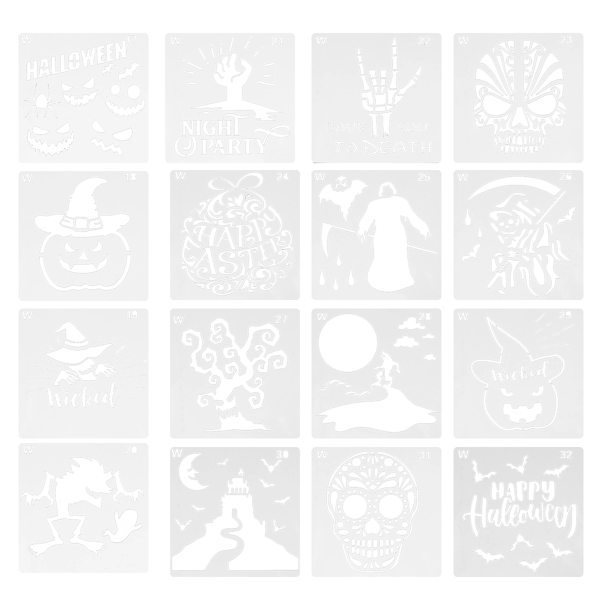 16pcs Halloween Painting Template Drawing Template Hollow DIY Painting Stencils