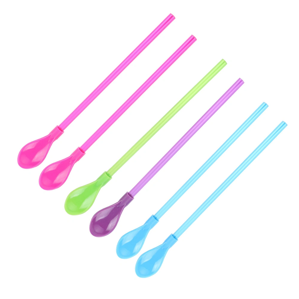 6 Pcs Creative Straw Spoon Drinking Stirring Plastic Spoon Removable Straw Spoon (Random Color)