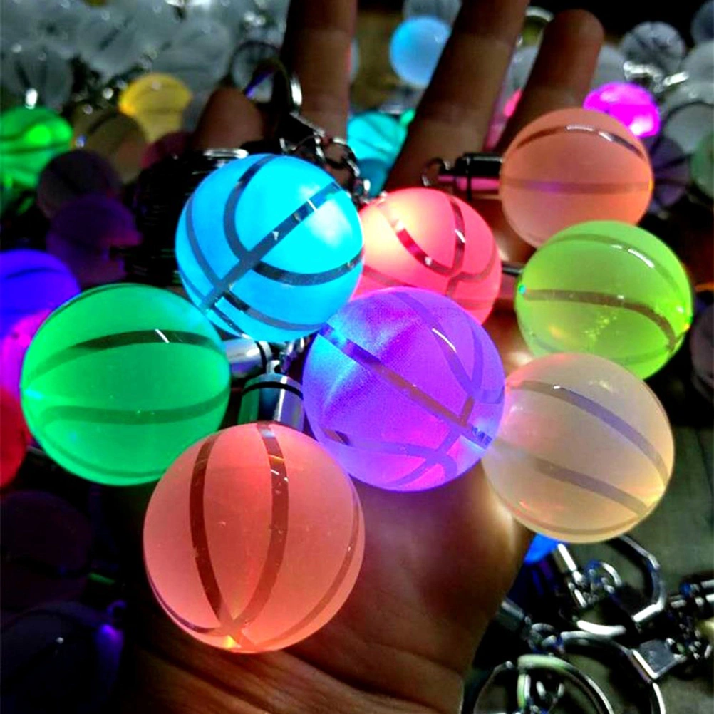 LED Keychain 3D Crystal Key Chain Basketball Globe Key Ring Gift Decor