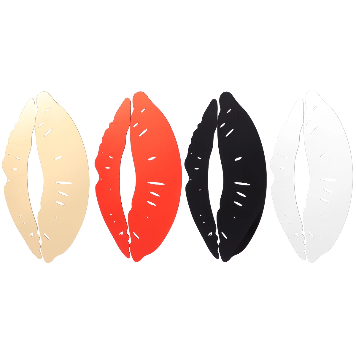 4Pcs 3D Mirror Surface Wall Sticker Mouth Shape Mirror Wall Decal Reflective Mirror Wall Sticker Self-adhesive Wall Decoration for Bedroom Party (Golden, Sliver, Black, Red)