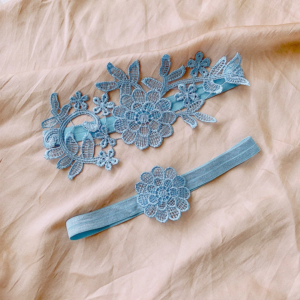 2PCS Fashion Bridal Garters Beautiful Wedding Lace Flower Garters Decorative Garters for Woman Ladies Female (Sky Blue, 45-60cm Thigh Girth)