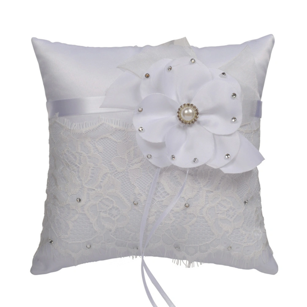 Wedding Ring Pillow Cushion Bridal Lace Flower Crystal Pearl Decorated Ring Bearer Pillow 20x20cm