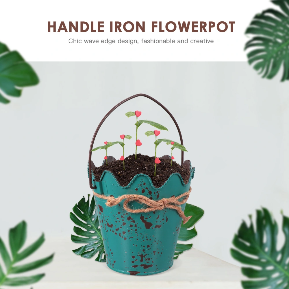 1pc Home Wavy Iron Bucket Simple Flowerpot Mini Bucket Ornament with Handle